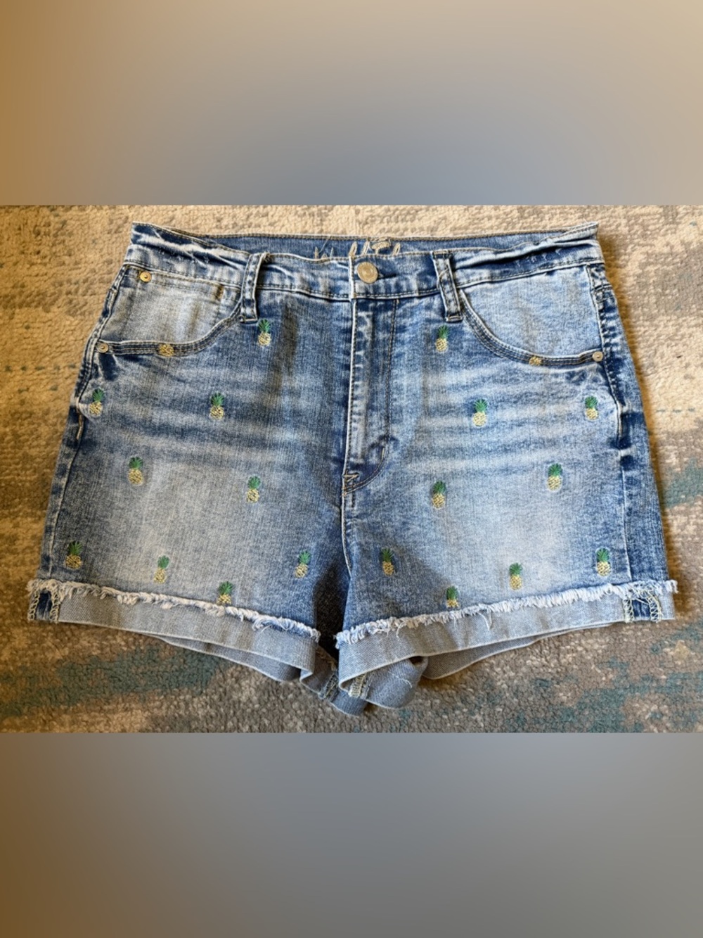 Wallflower Light Blue Pineapple Embroidered Denim Shorts, Size 9